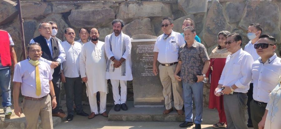 Union Minister for DoNER, Tourism & Culture G Kishan Reddy with Dy CM Y Patton and others after unveiling the plaque at Sovima Gate on September 25. (Morung Photo)